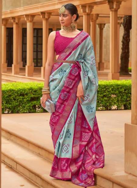 Light Blue And Pink Colour Rewaa Muhurat New Latest Designer Ethnic Wear Pure Dola Silk Saree Collection 623